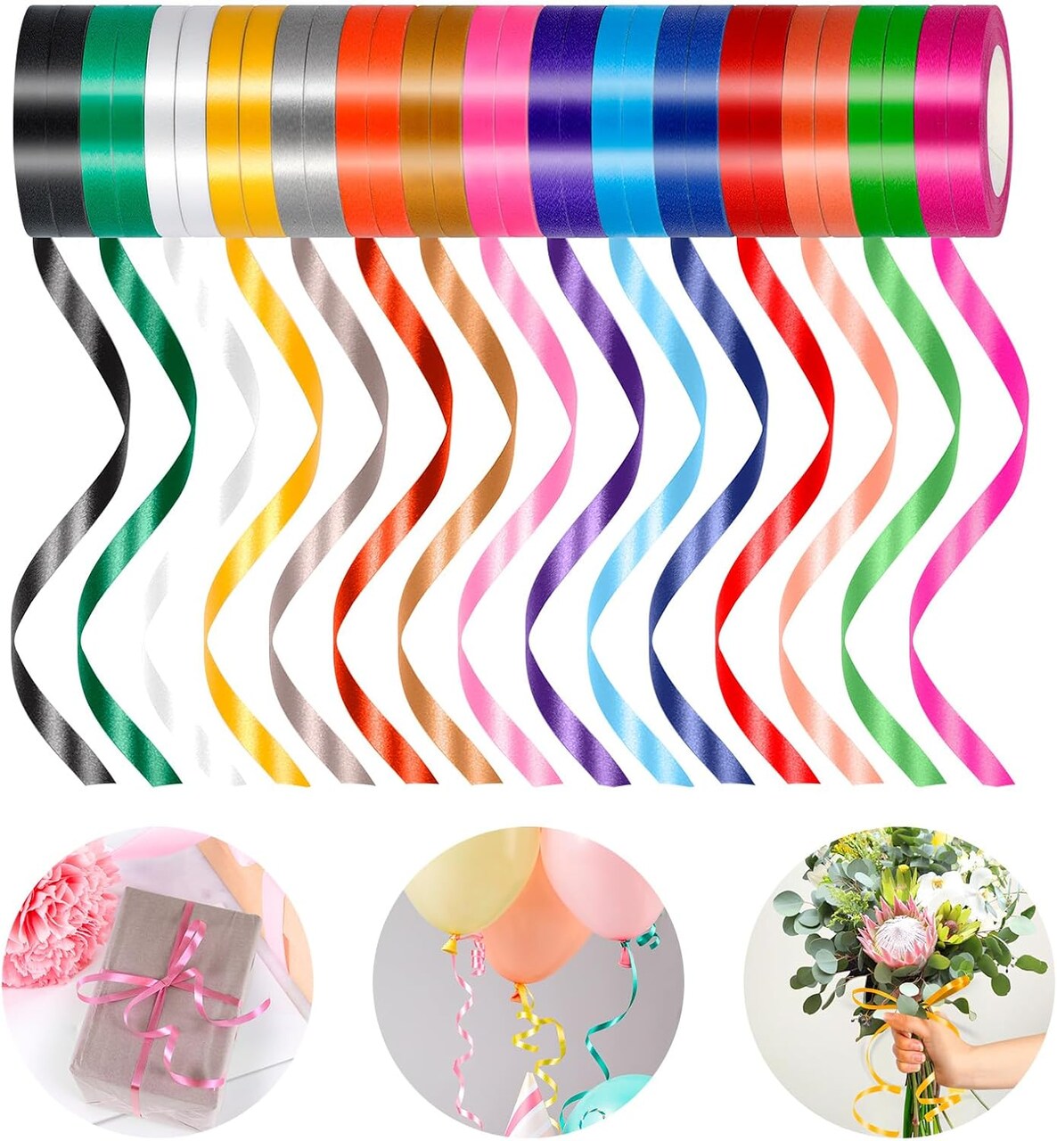 30 Rolls Curling Ribbons,15 Colors Balloon Ribbon Gift Wrapping Ribbons for Crafts,Metallic Balloon String Roll for Wedding Party Valentines Flowers Festival Art Craft Decor